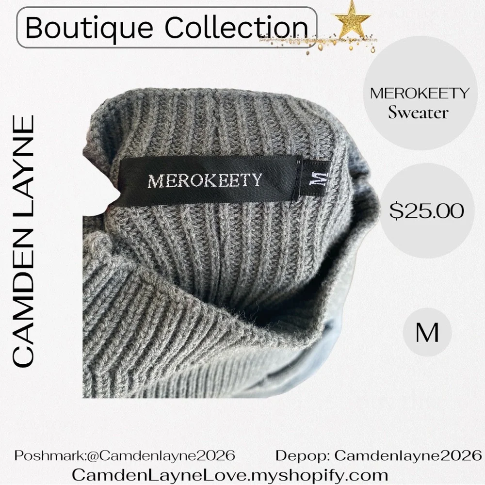 Merokeety Gray Women's Turtleneck Sweater - Picture 9 of 11
